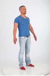 Whole body blue tshirt jeans photo reference of Regelio